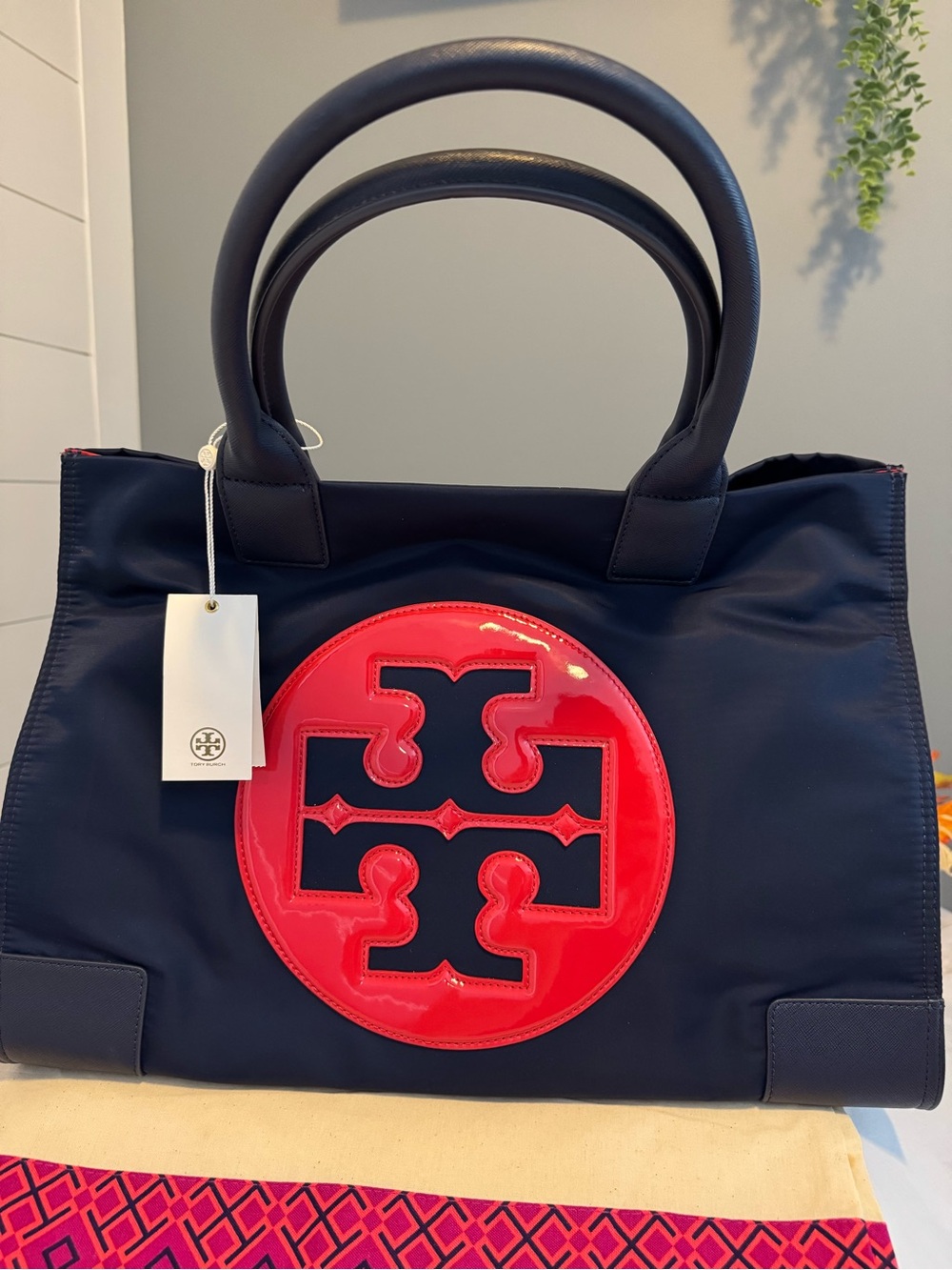 NWT Tory Burch Ella Colorblock Tote Navy Red Logo 17” - Picture 2 of 6